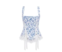 Milla Womens Blue lavender corset on straps with bows and ribbon lacing