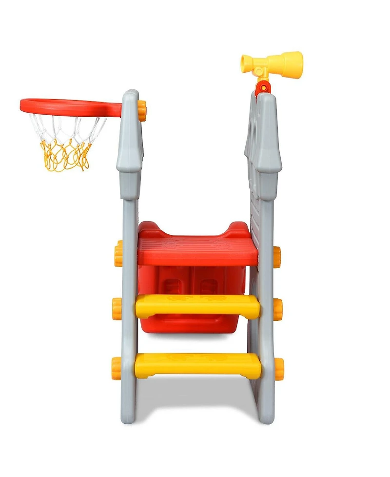 Akiudex 5-in-1 Toddler Climber Slide Playset with Basketball Hoop and Telescope