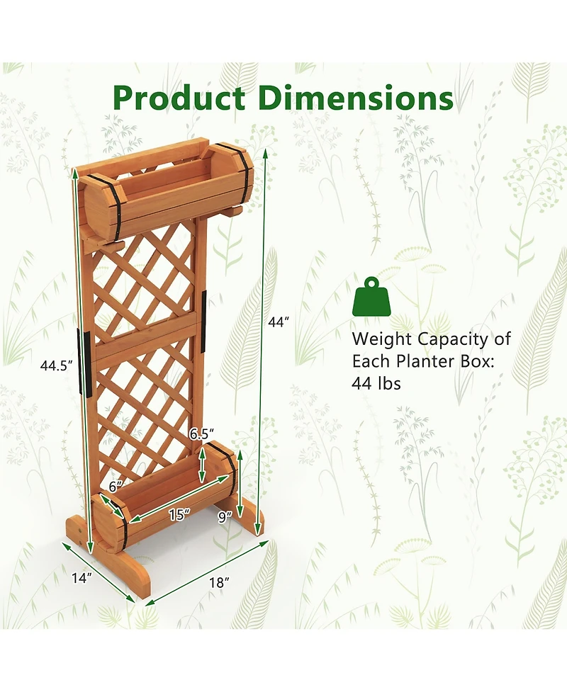Gymax 2-Tier Raised Planter Garden Wooden Bed w/ 2 Cylindrical Planter Boxes