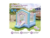 Akiudex Pastel Inflatable Bounce House with Slide and Basketball Hoop for Kids, 480W Blower Included