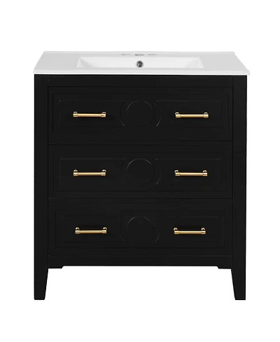Casainc 30" Freestanding Vanity With Ceramic Sink Combo and 3 Drawers, Solid Wood Frame