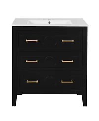 Casainc 30" Freestanding Vanity With Ceramic Sink Combo and 3 Drawers, Solid Wood Frame