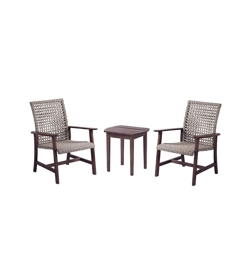 Jiallo Pine Wood And Wicker Rattan - Chat Set Armchair And End Table