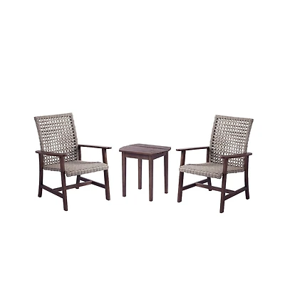 Jiallo Pine Wood And Wicker Rattan - Chat Set Armchair And End Table