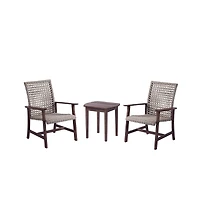 Jiallo Pine Wood And Wicker Rattan - Chat Set Armchair And End Table