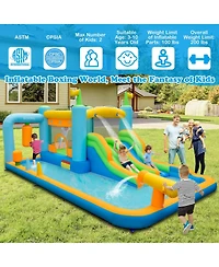 Akiudex Inflatable Bounce House Water Park with Dual Slides, Splash Pool, Basketball Rim and Water Cannon