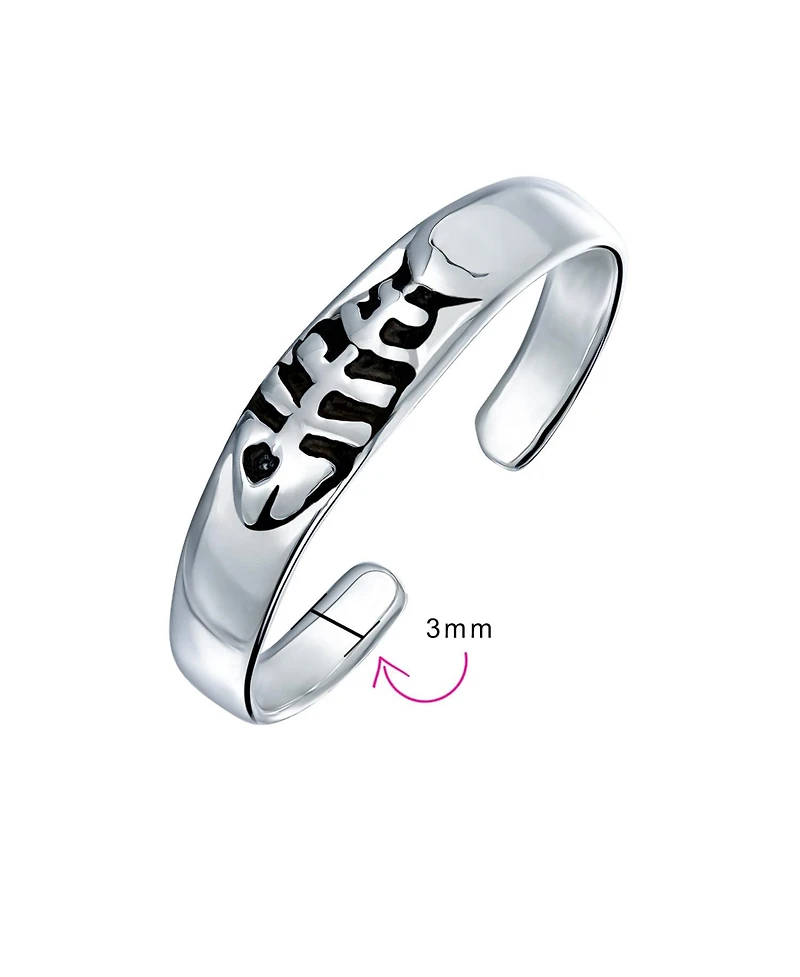 Bling Jewelry Set of 2 Nautical Fish Bone and Punk Rocker Skull Midi Toe Ring Sterling Silver