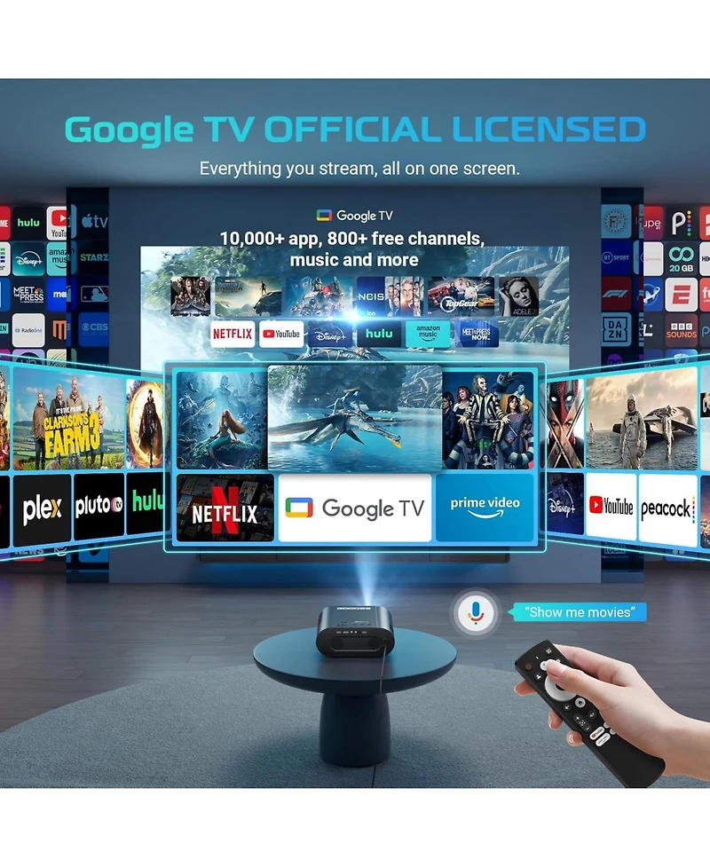 Elephas 4K Smart Projector with WiFi and Bluetooth, Portable Projector with Netflix / Prime Video / YouTube Built-in, Dolby Sound for Indoor/Outdoor