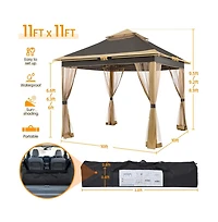 Yaheetech 11x11ft Pop-Up Gazebo Tent with Four Mesh Sidewalls, Brown