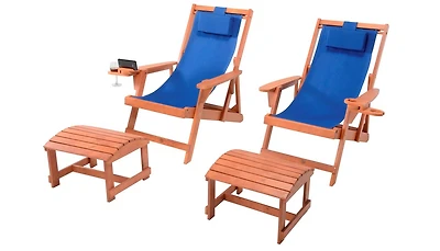 Jiallo Canvas Sling Chair With Cup And Wine Holder And Ottoman (Set Of