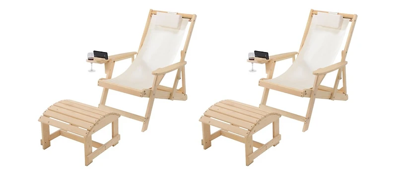 Jiallo Canvas Sling Chair With Cup And Wine Holder Ottoman (Set Of