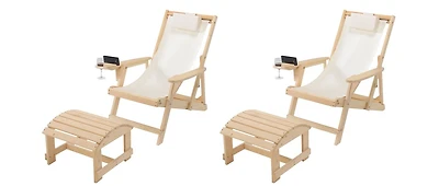 Jiallo Canvas Sling Chair With Cup And Wine Holder Ottoman (Set Of
