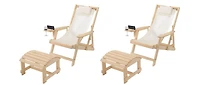 Jiallo Canvas Sling Chair With Cup And Wine Holder Ottoman (Set Of