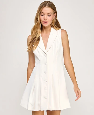 Seni & Cade Juniors' Sleeveless Collared Blazer Mini Dress