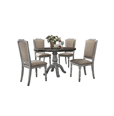 Roundhill Furniture Iris Weathered White Wood 5-Pc Dining Set