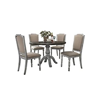 Roundhill Furniture Iris Weathered White Wood 5-Pc Dining Set
