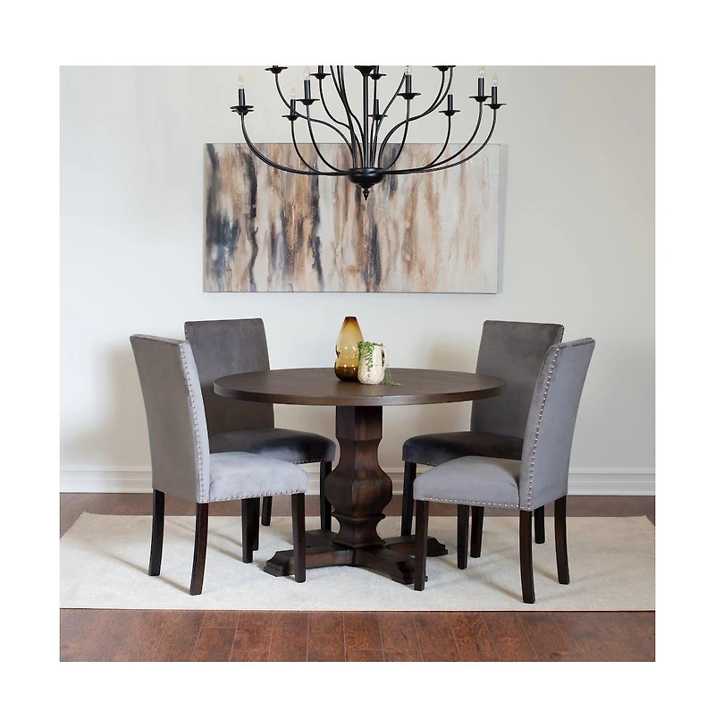 Roundhill Furniture Fordsville 5-Pc Dining Set, Pedestal Round Table with 4 Stylish Chairs, Gray