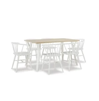 Roundhill Furniture Alwynn White and Natural Wood -Pc Dining Set