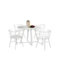 Roundhill Furniture Edo White Wood 5-Pc Dining Set, Trestle Dining Table with 4 Windsor Chairs