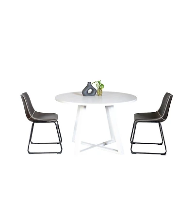 Roundhill Furniture Varna 3-Pc Round Dining Set, Trestle Dining Table with 2 Chairs