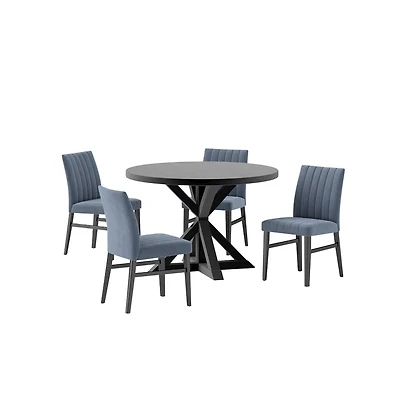 Roundhill Furniture Walton 5-Piece Round Cross-Buck Table with 4 Side Chairs