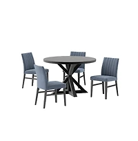 Roundhill Furniture Walton 5-Piece Round Cross-Buck Table with 4 Side Chairs