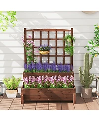 Gymax Raised Garden Bed w/ Trellis w/ Drainage Holes Legs Twisting Rope for Backyard