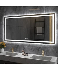 Amorho Led Bathroom Mirror, 72" x 36" with Front Light and Backlit, Stepless Dimmable Wall Mount Mirrors, Anti-Fog, Shatter-Proof, Memory, 3 Colors Li