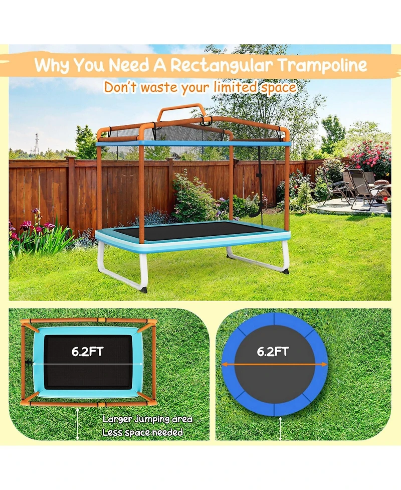 Akiudex 3-in-1 Kids Rectangular Trampoline with Swing and Horizontal Bar