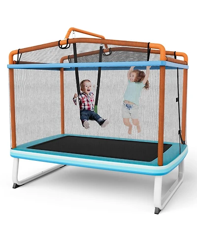 Akiudex 3-in-1 Kids Rectangular Trampoline with Swing and Horizontal Bar