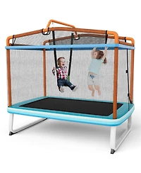 Akiudex 3-in-1 Kids Rectangular Trampoline with Swing and Horizontal Bar