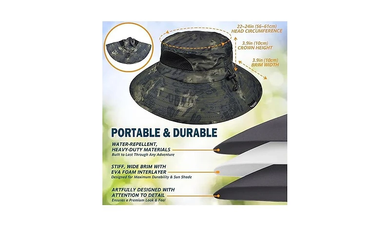 Multijoy Wide Brim Sun Hat, Upf 50+ Uv Protection Waterproof Packable Bucket Hat for Men & Women