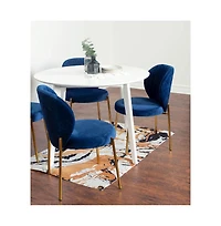 Roundhill Furniture Amoa Contemporary 5-Pc Dining Set, White Round Dining Table with 4 Chairs, Blue