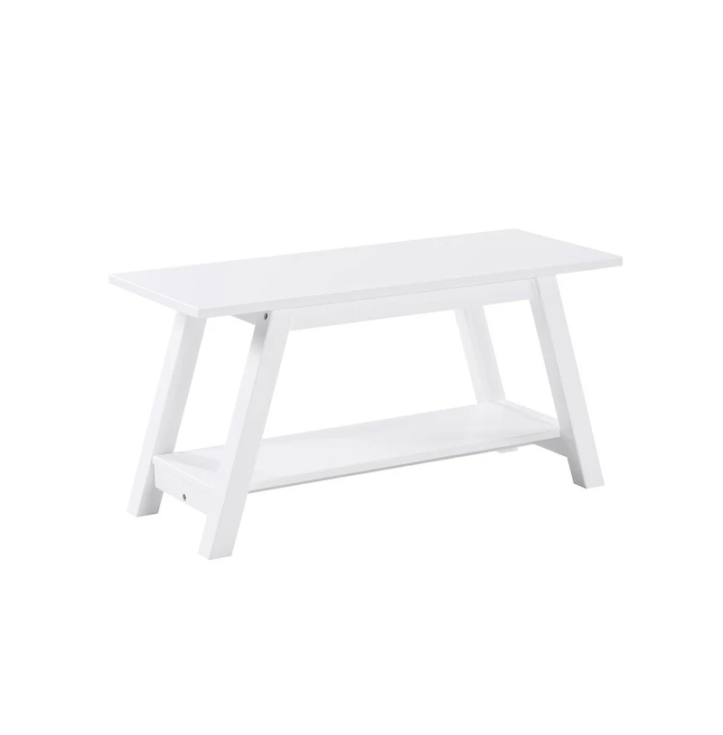Roundhill Furniture Elyz Solid Wood Bench with Shelf, 36 Inch Long, White