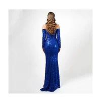 Bariano Women's Zoya Long Sleeve Sequin Gown