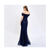 Bariano Women's Alianna Off Shoulder Glitter Gown