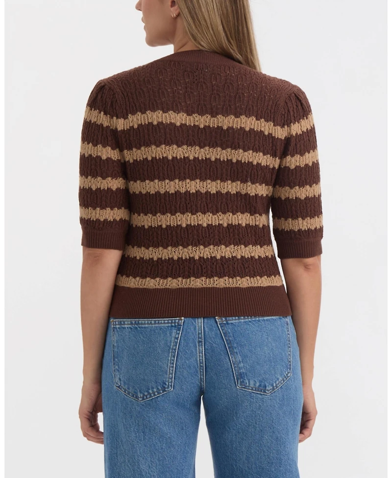 Ellen Tracy Women's Short Sleeve Crochet Cardigan