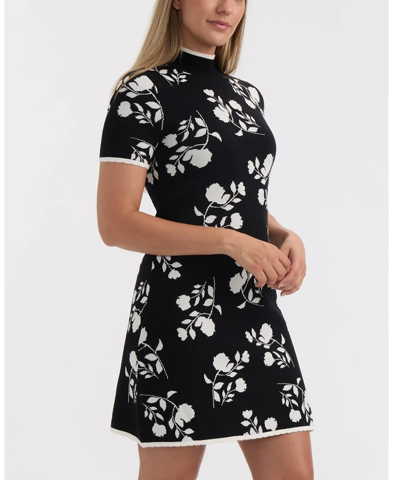 Ellen Tracy Women's Floral Short Sleeve Sweater Dress