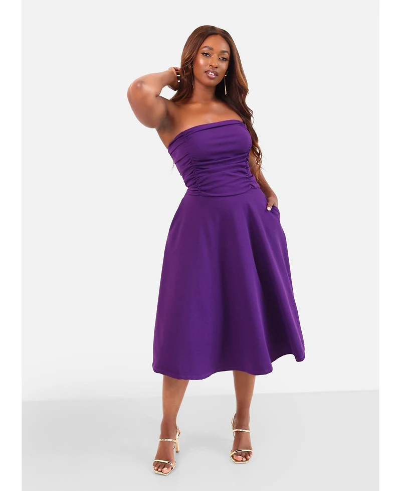 Rebdolls Plus Purple Midi Dress with Pockets