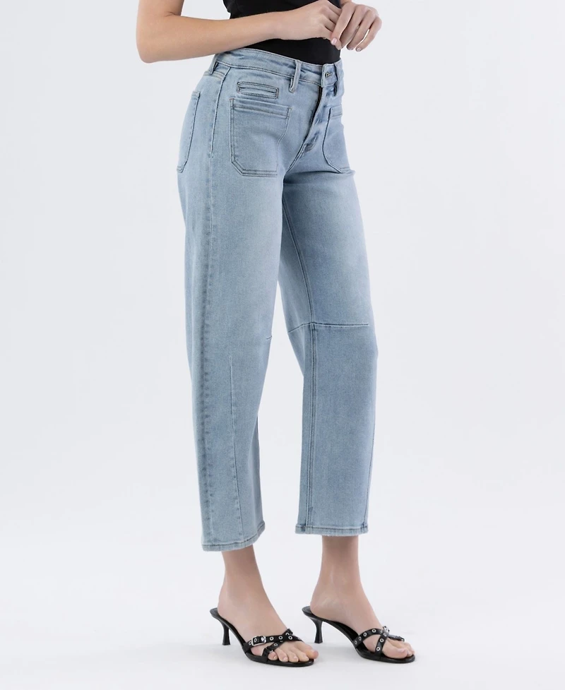 Vervet Women's High Rise Patch Pocket Barrel Jeans