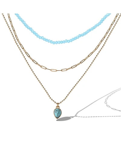 Jessica Simpson Layered Turquoise Bead & Heart Pendant Necklace