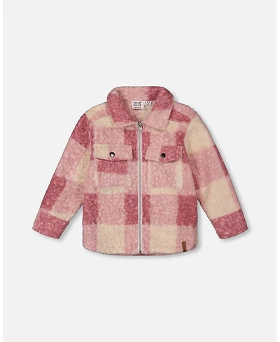 Deux par Girl Zipped Plaid Overshirt Off-White and Pink