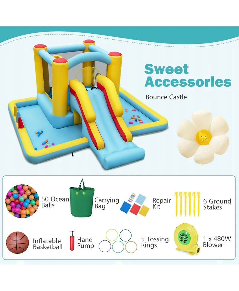 Akiudex 7-in-1 Inflatable Bounce House with Slide Tunnel Ball Pit Basketball Ring