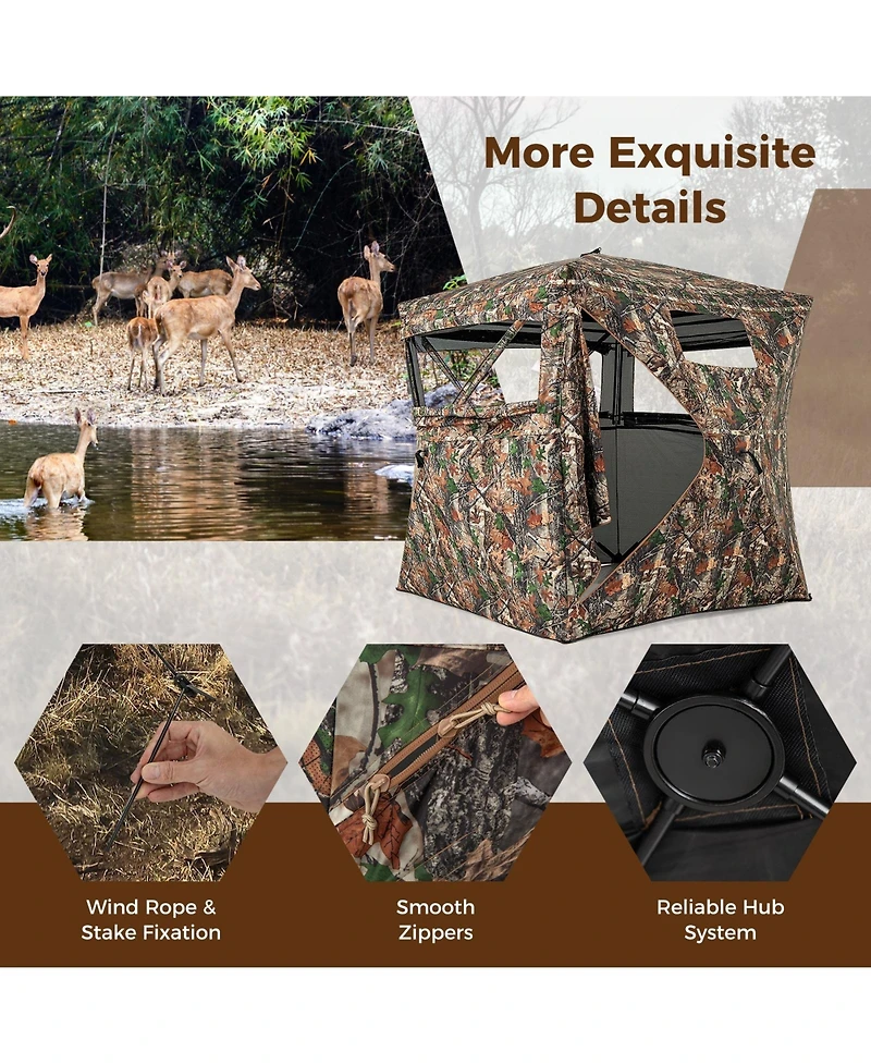 Akiudex Pop-Up Hunting Blind with 270 degree One-Way See-Through Panels for 3-4 People