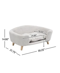 Beige Luxury Elevated Dog Bed Corduroy Pet Couch with Rubber Wood Legs for Small Dogs Easy Assembly