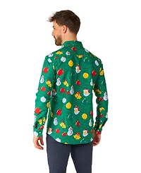 Suitmeister Men's Tree Shirt - Christmas Party Stylish Button- Up Green Long sleeve