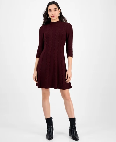 Sandra Darren Petite Textured Mock Neck Sweater Dress