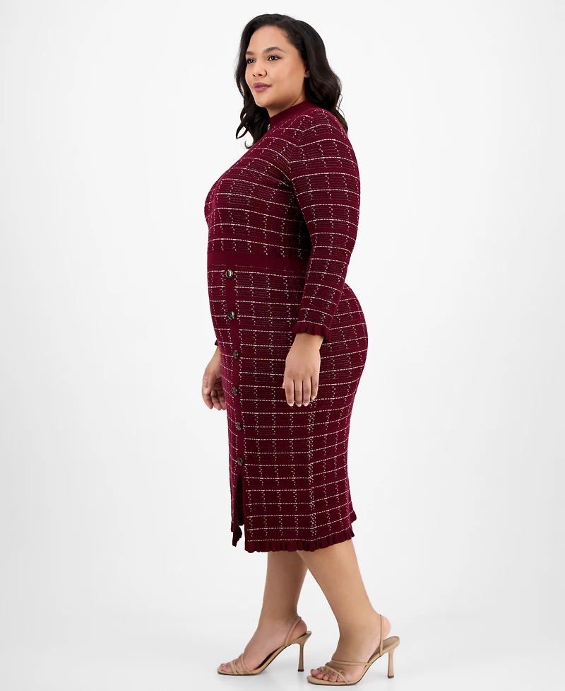 Sandra Darren Plus Checkered-Knit Sweater Dress