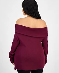 Bar Iii Trendy Plus Off-The-Shoulder Ribbed Sweater, Macy's Exclusive