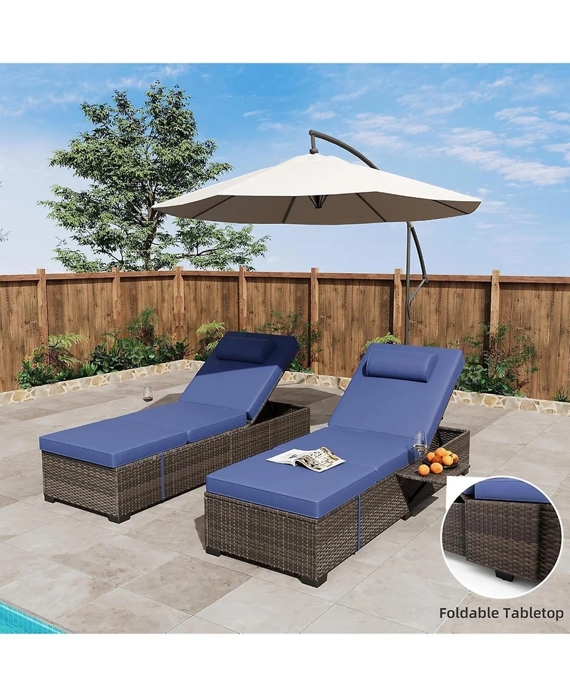 Gaomon 2 Pcs All-Weather Outdoor Rattan Patio Chaise Lounge Recliner Chairs with Adjustable Backrest & Cushions for Poolside & Garden